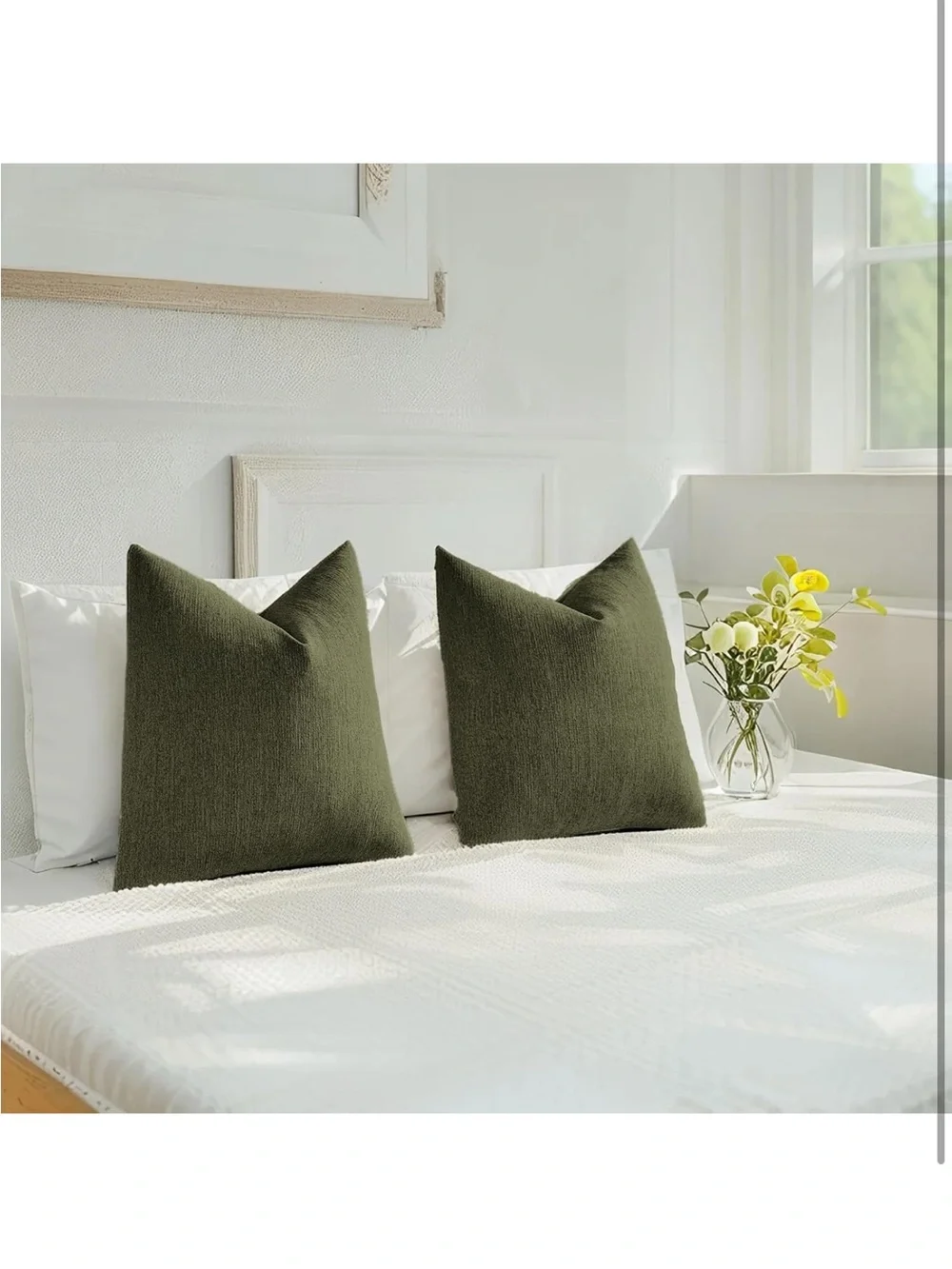 Pack of 2 Faux Linen Throw Pillow Covers 18x18 Inch, Moss Green new